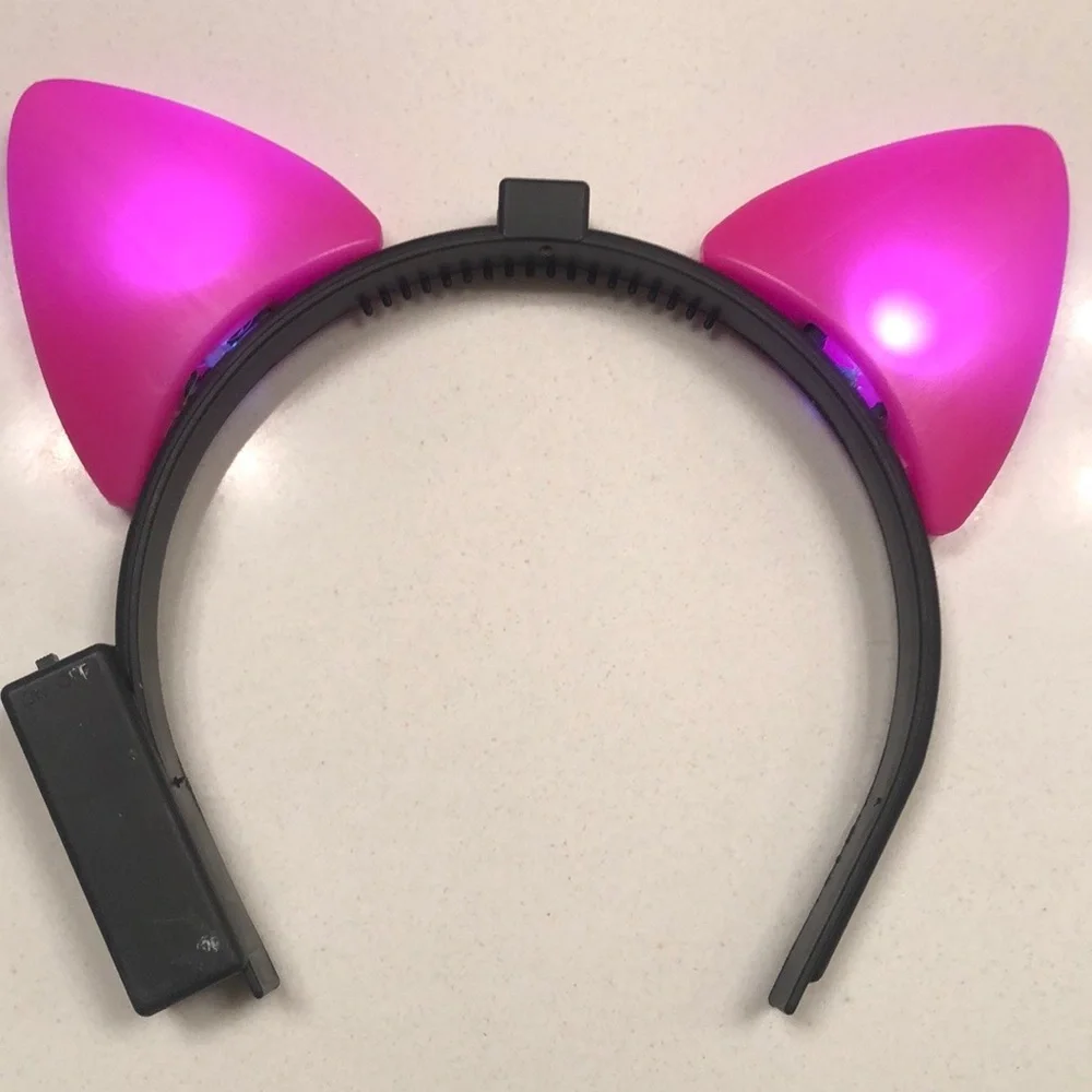 Pink and Black Light Up Glow Cat Ear Head Band